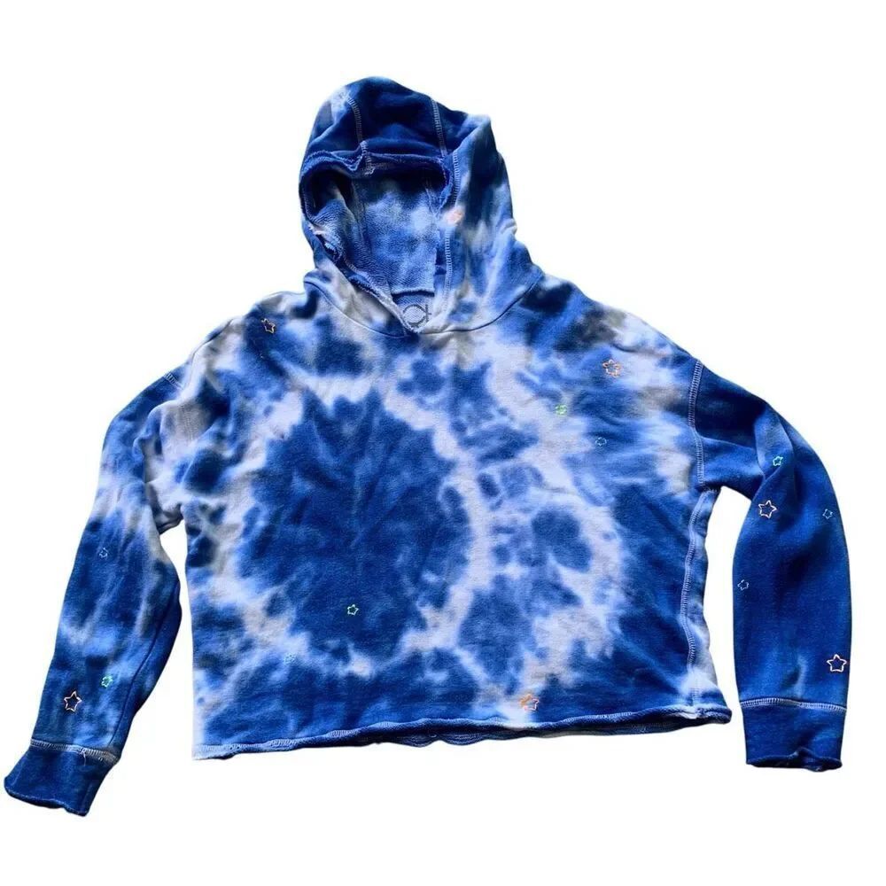 Chaser Blue Tie Dye Star Embroidered French Terry Sweatshirt Hoodie sz S